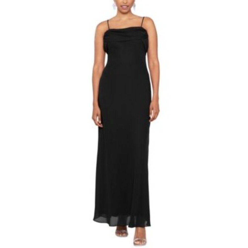 Be Smart Women's Black Elegant Spaghetti Strap Evening Maxi Dress Size 5/6